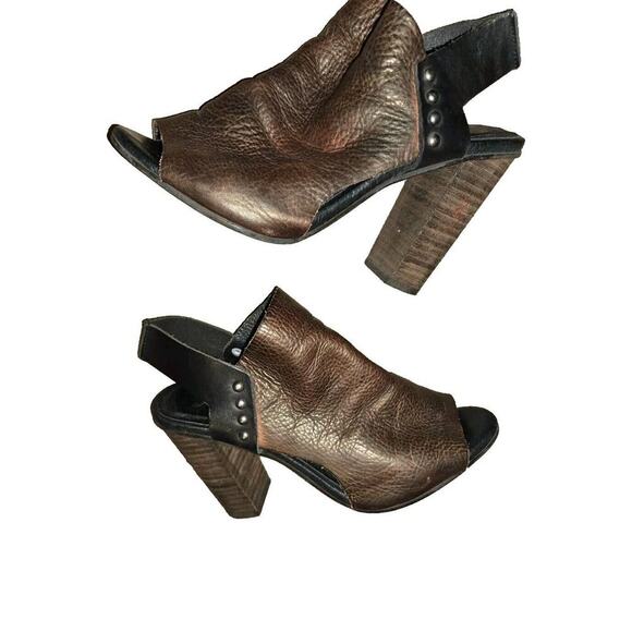 Free People Picture This Heel EU 37 US 6 Brown Black Leather Rivet Peep Toe - Picture 1 of 6